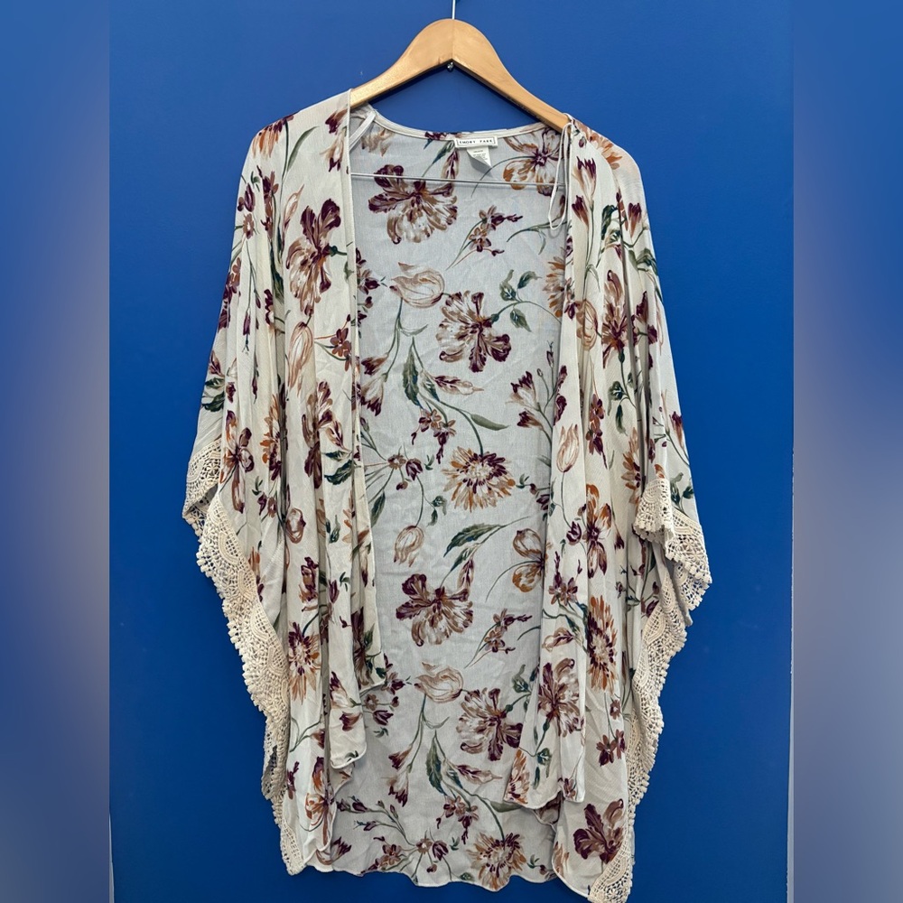 {Emory Park} Stitch Fix Long Line Duster Cardigan floral kimono women's size S